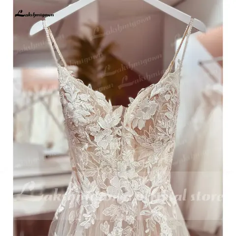 Lakshmigown Spaghetti Straps Lace Wedding Dress Open Back Civil Bridal Bohemian Wedding Gowns Customized Vestidos de Nova