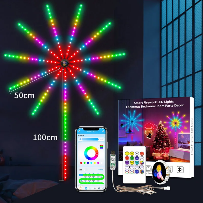 

Illusionary fireworks light strip set intelligent voice controlled RGB holiday decoration atmosphere light USB Bluetooth