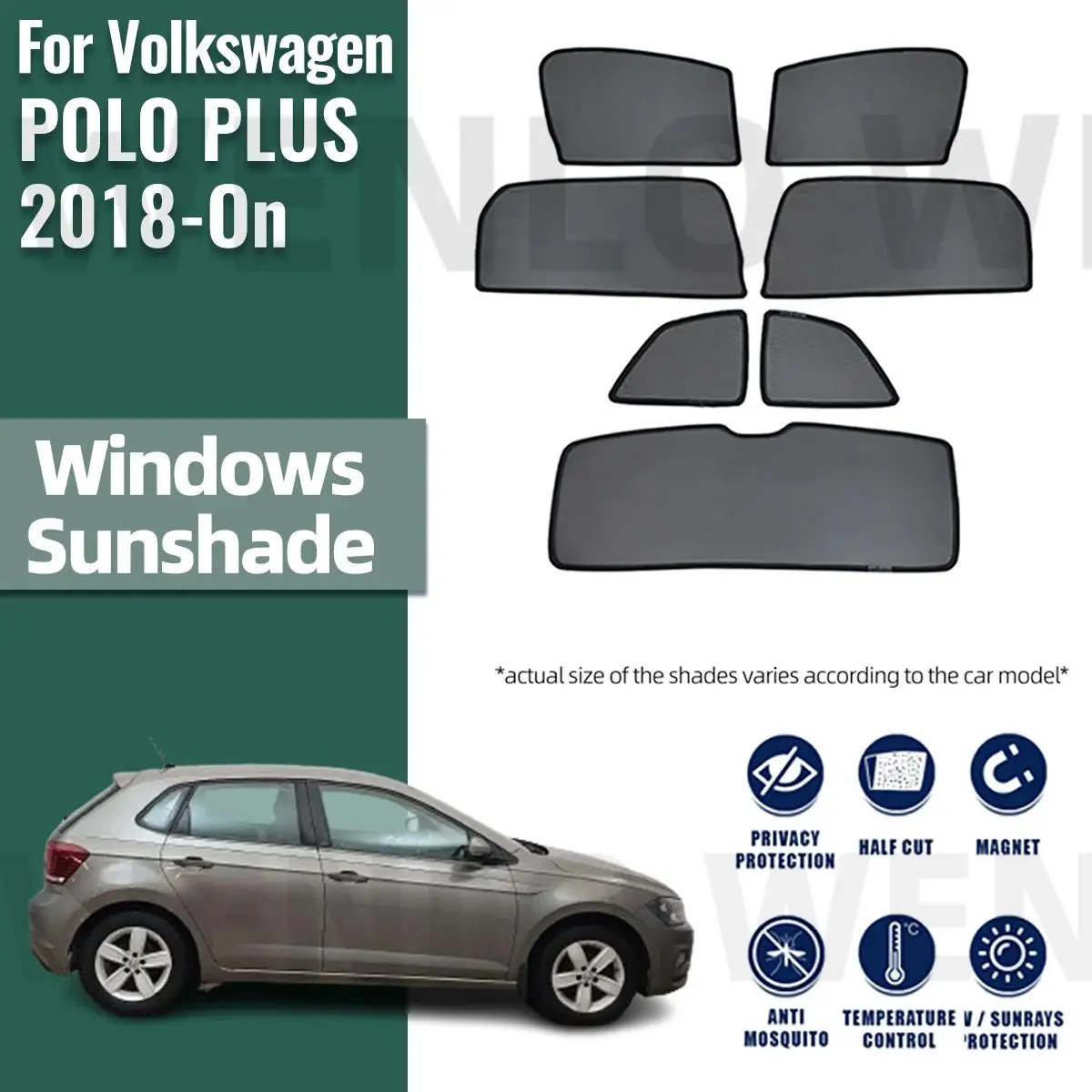 For Volkswagen VW POLO PLUS 2018-2023 Magnetic Car Sunshade Shield Front Windshield Frame Curtain Rear Side Window Sun Shades 