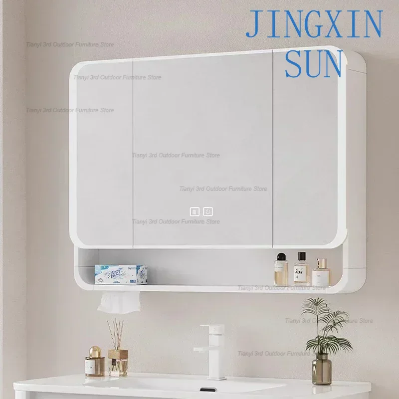 Nordic Style Smart Bathroom Mirror Cabinet Wall-mounted Beauty Makeup Fog Removal Mirror Cabinet Shelf Home Furniture Шкаф FYBC