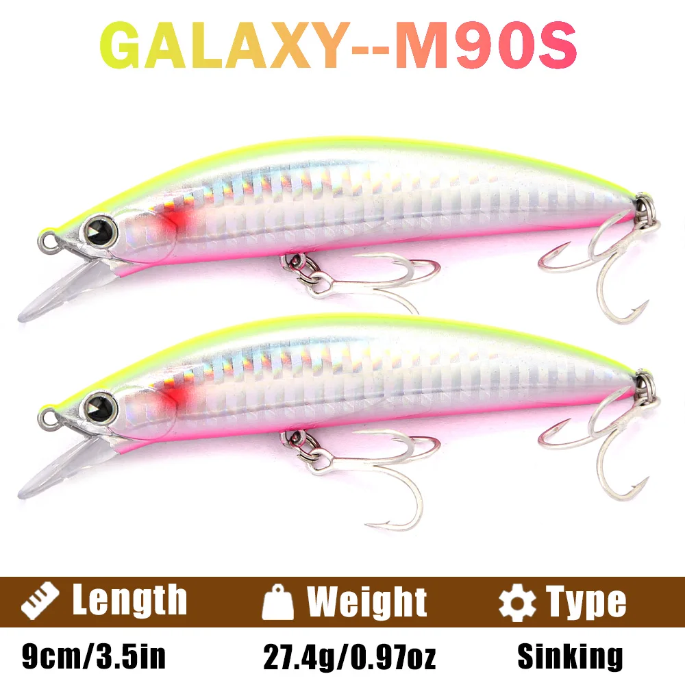 B&U Sinking Sea Fishing Minnow Lure, 9cm/27.4g Hard Bait with Sharp Treble Hooks, Saltwater Lures for SeaBass Predator Fish