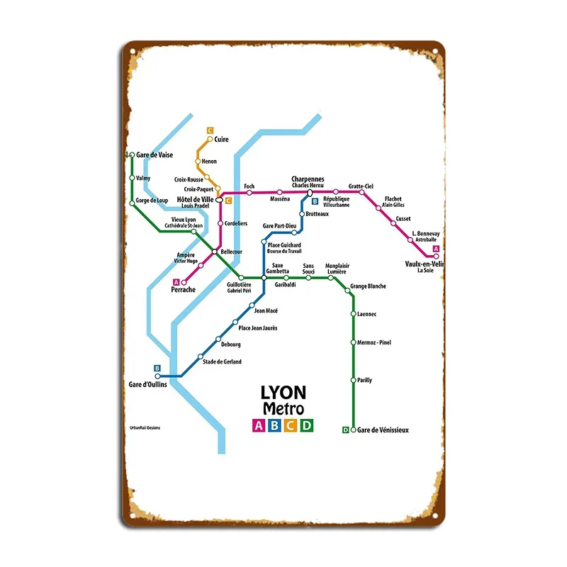 Lyon Metro Network Metal Signs Club pub Garage Decoration Mural Painting Tin sign Posters