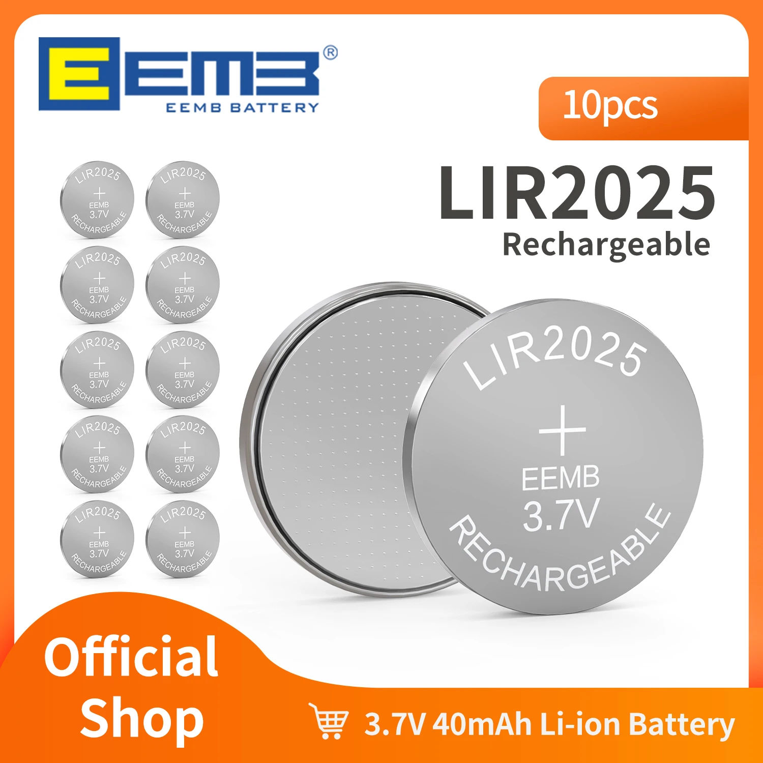 EEMB 10 sztuk LIR2025 3.7V akumulator 40mAh litowo-jonowe baterie guzikowe 2025 ogniwo monetowe do klawiatury słonecznej kluczyki samochodowe LED