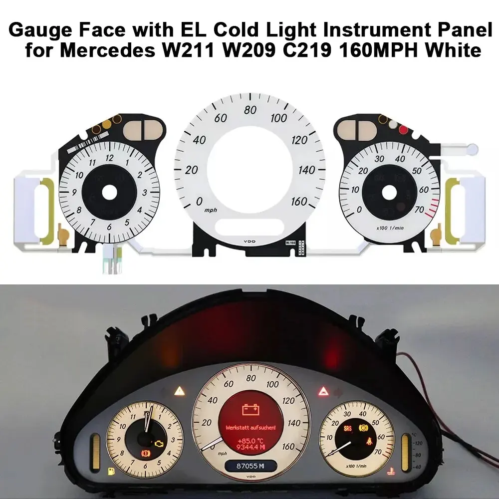 

Панель приборов EL Cold Light Gauge с индикаторами до 160 миль/ч для Mercedes W211 W209 C219 E320 E350 E500 E55 E63, белая/черная