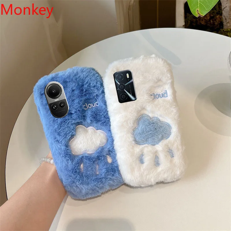 Cute White Clouds Soft Cover For OPPO Reno 8T 8Z 7Z 6Z 2Z 10 8 7 6 5 4 Pro 2 A72 A36 A96 A5 A9 A53S Winter Plush Shockproof Case