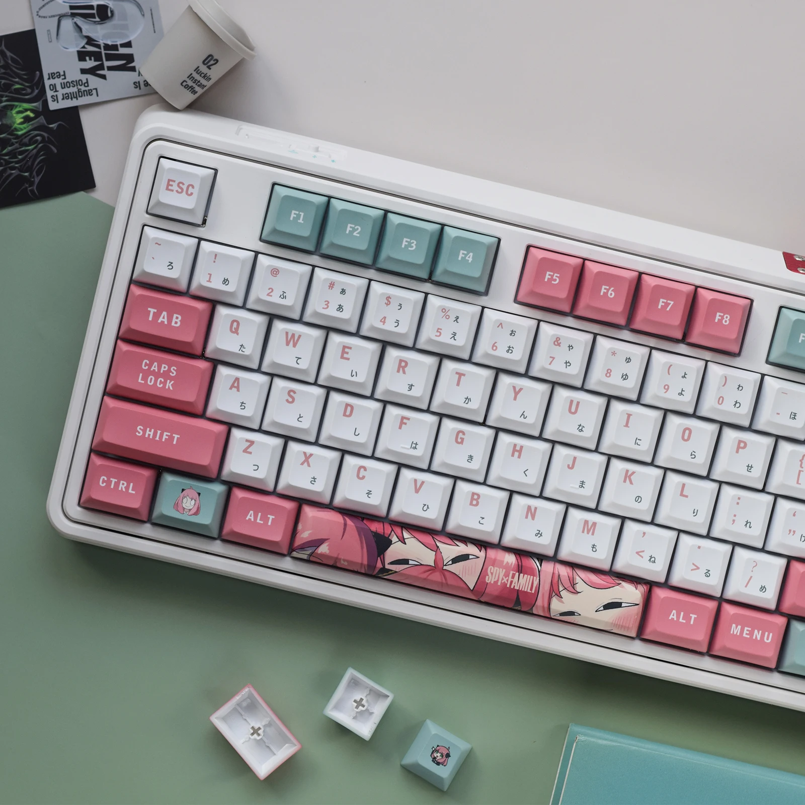 142 Keycaps Pbt Low Profile For Cherry Mx Mechanisch Toetsenbord Double-Shot Schattige Witte Rode Achtergrondverlichting Dye-Sub Key Caps Japanse Anime