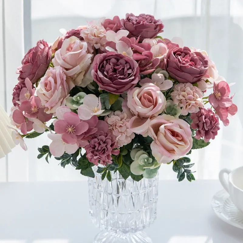 Künstliche Blumen 7 Zweige Seiden-Pfingstrose Rose Hortensie Hochzeitskranz Heim Zimmer Außenbereich Garten Bogen Festival Dekoration Arrangement Requisite – Detail 6