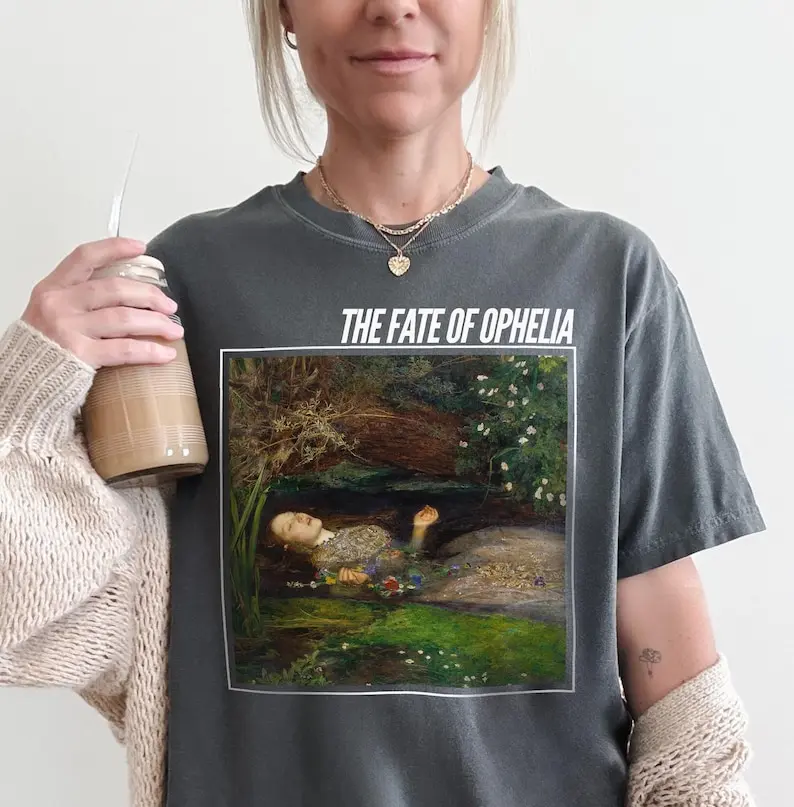 مصير أوفيليا Est 1603 2 الجانبين طباعة قصيرة الأكمام تي شيرت أوفيليا كلمات الموسيقى مستوحاة المحملة فتاة الإستعراض عشاق الشارع الشهير