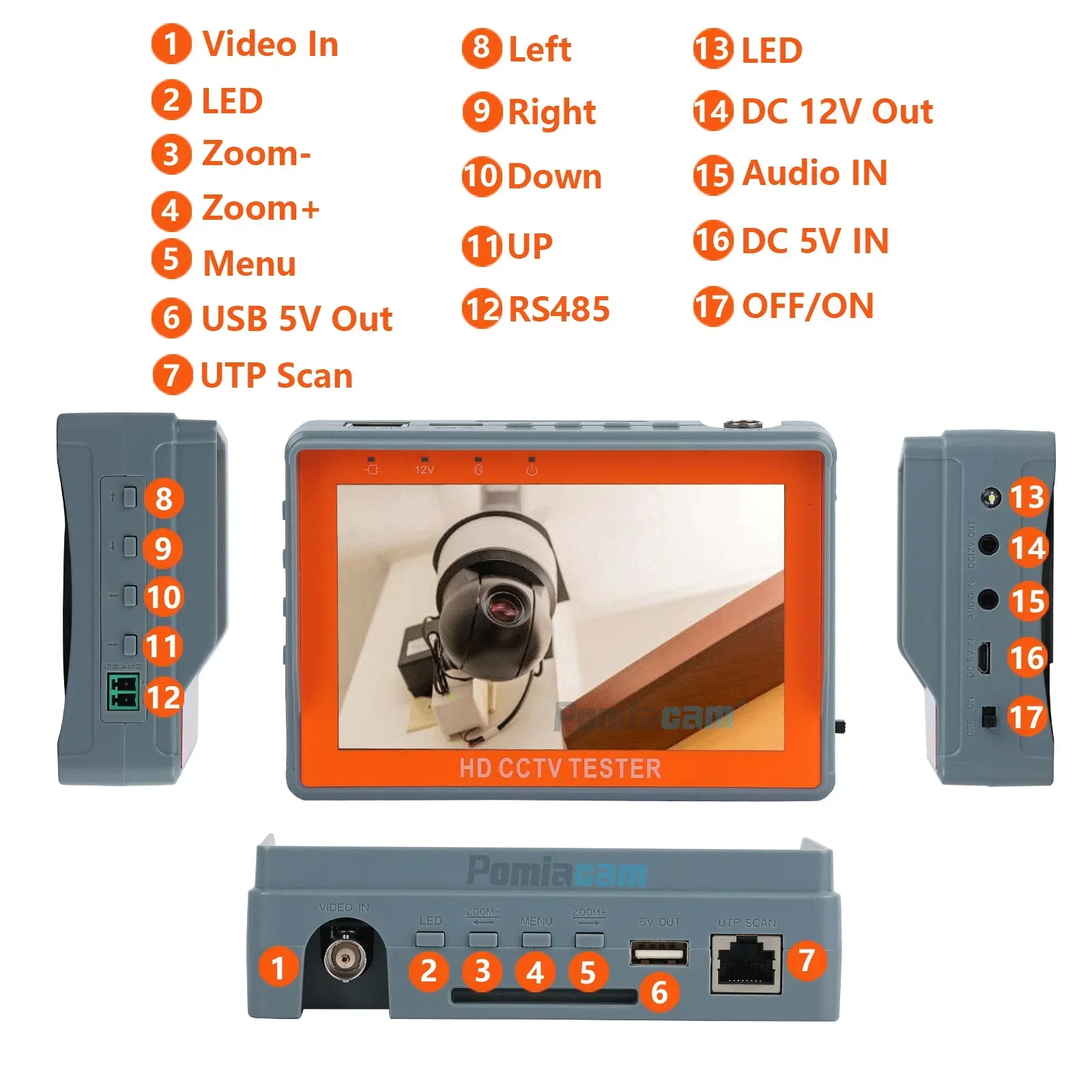 IV5 Cctv Tester Mini Monitor 5inch Screen 8MP TVI CVI CCTV Tester Analog Camera 1080P Portable AHD Monitor Support PTZ Camera