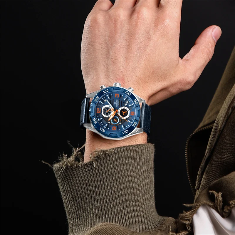 NAVIFORCE nuovissimi orologi da polso al quarzo da uomo cinturino in pelle Sport di lusso cronografo luminoso impermeabile orologio maschile Reloj