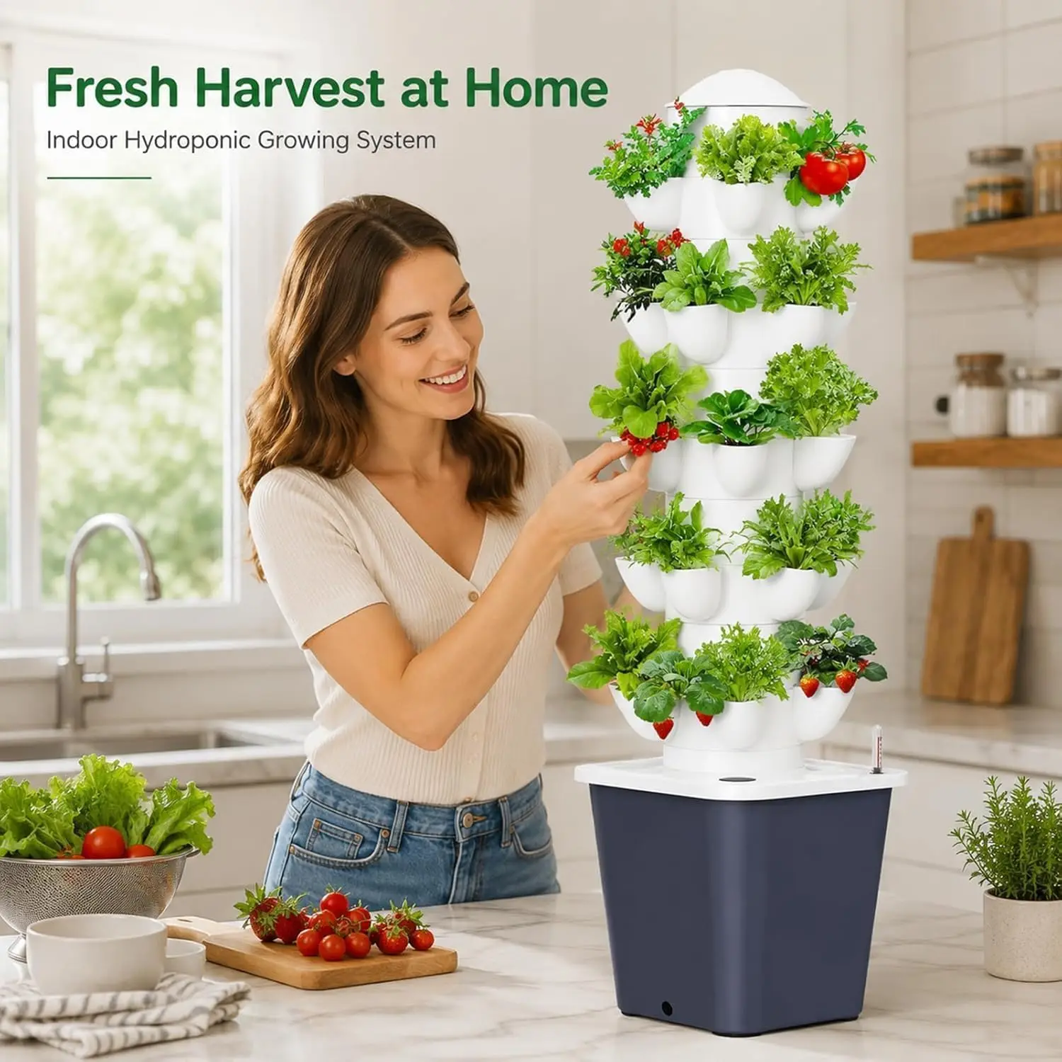 Indoor Aeroponic Grow Kit 30 Pods Vertical Hydroponic Tower Garden Plants Propagation Station Hydroponics Growing System