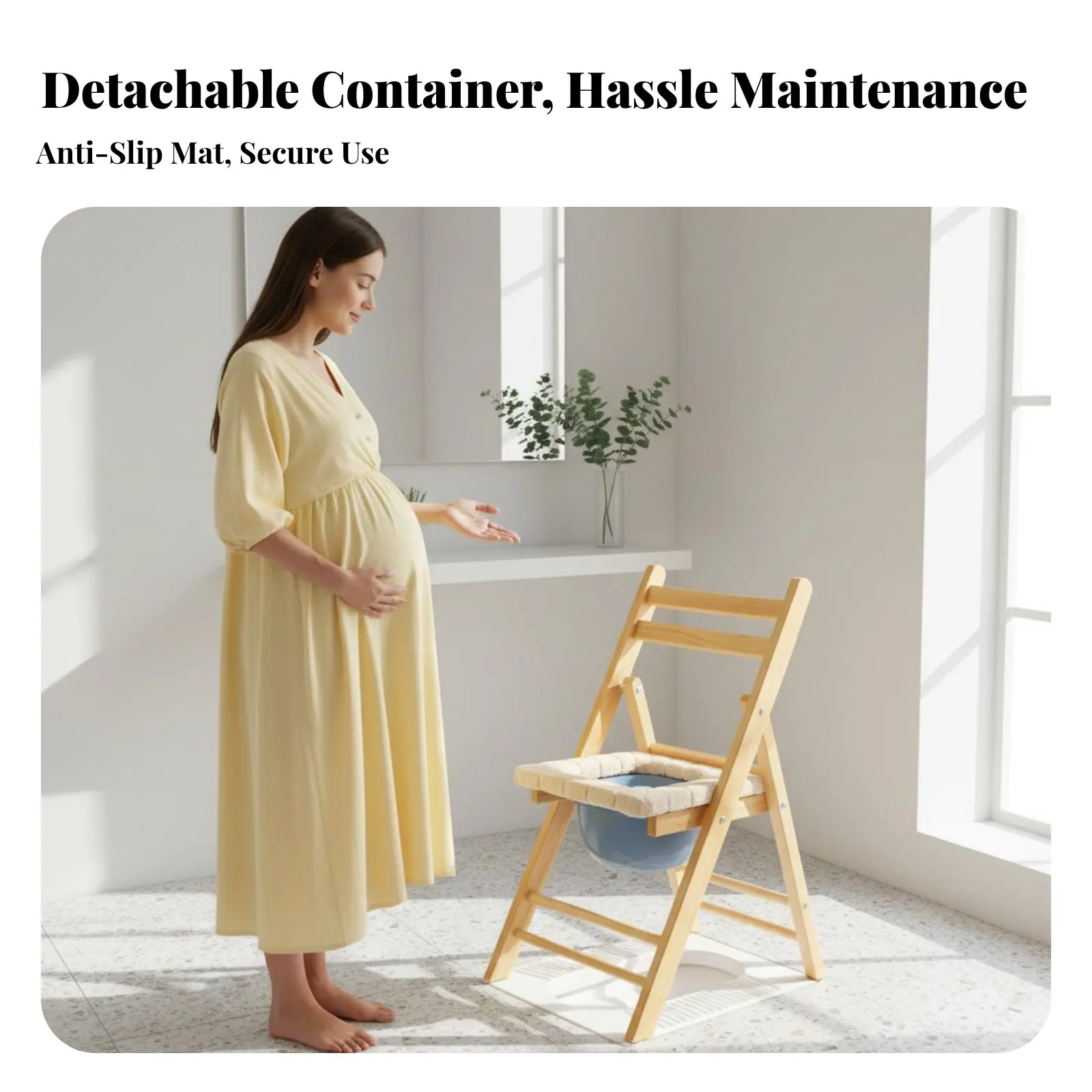 

Folding Wooden Potty Chair Foldable Design Mobility Assistance sturdy Wood Construction Sturdy Frame for Women, Patients