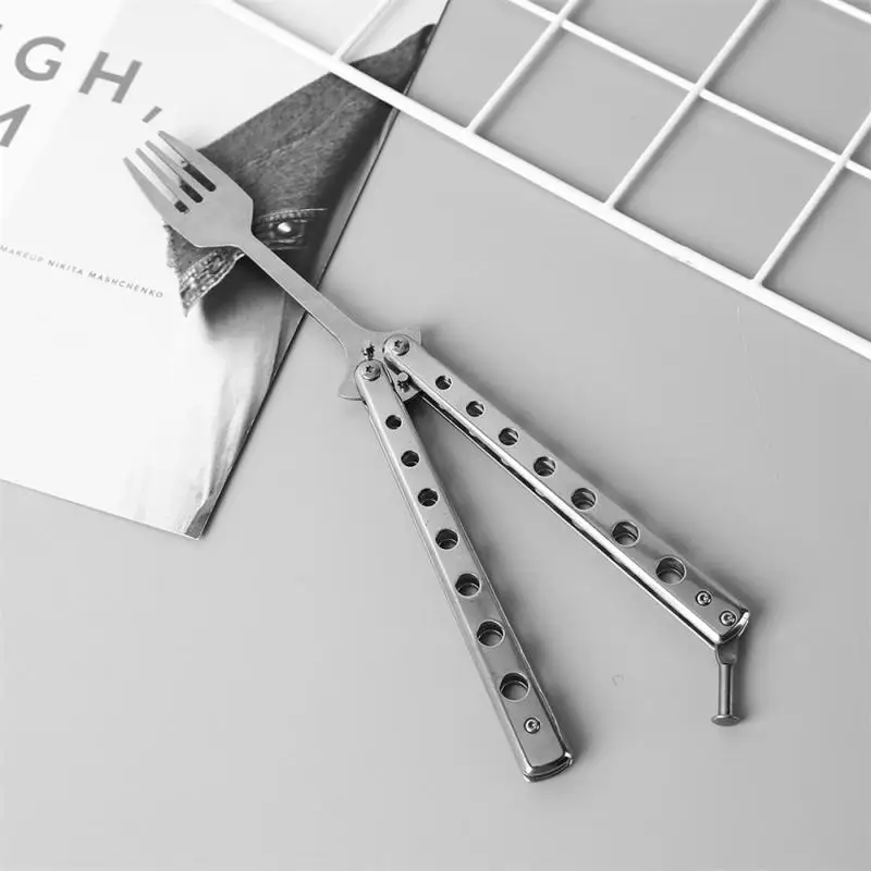 Butterfly Knife Folding Spoon Fork Barry Pine Training Spoon Fork Butterfly Knife Trainer Outdoor Camping Tableware Kitchen Tool