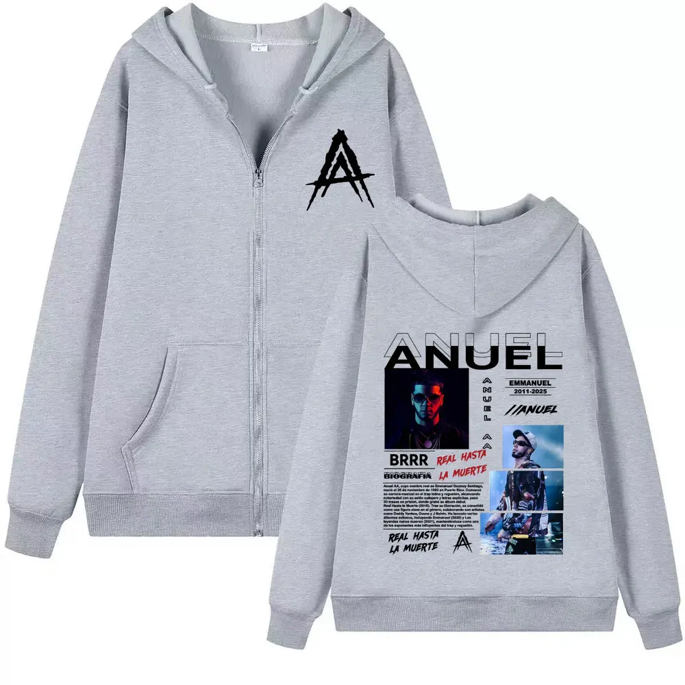 مغني الراب Anuel AA Real Hasta La Muerte 2025 جرافيك سستة هوديس الرجال النساء الهيب هوب البلوز كم طويل زمم معاطف بلوزات #3