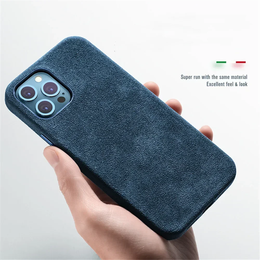 Genuine Italy Alcantara Leather Case MagSafe for IPhone 16 15 14 Plus Pro Max 13 12 Magnetic Supercar Turn Fur Phone Back Cover