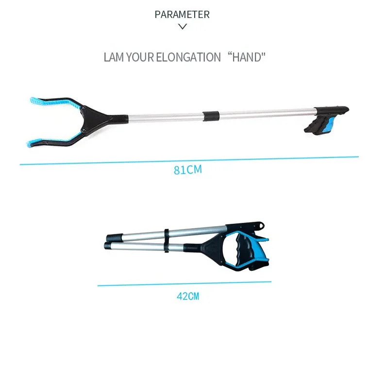 Faltbare Müllclip-Verlängerungsklemme, 32 Zoll, extra langer, faltbarer Pick-Up-Stick mit magnetischem Griff 360 ° Rotierende Anti-Rutsch-Backe – Detail 1
