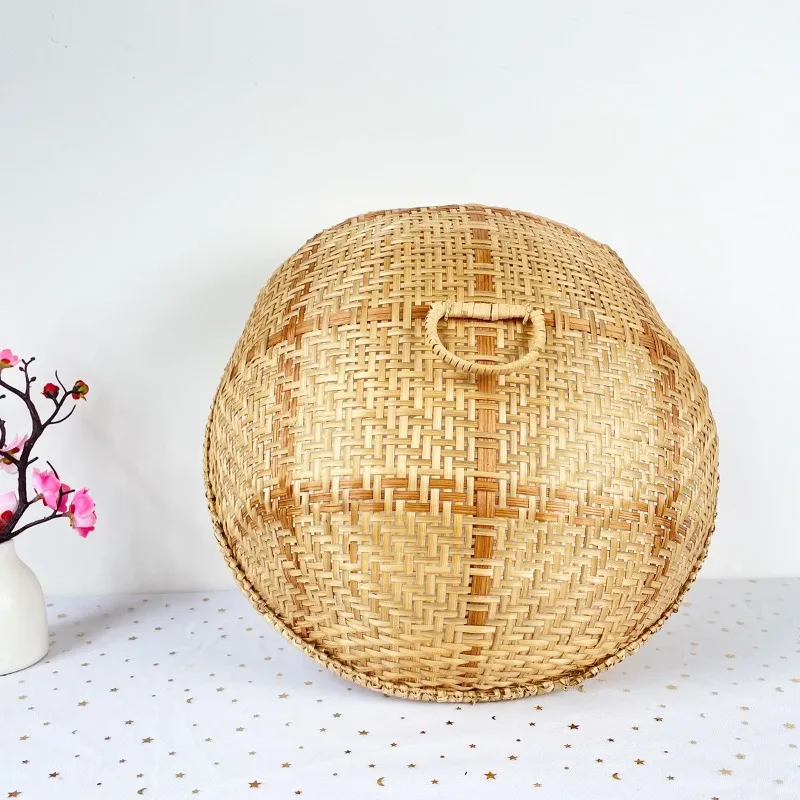 Bamboo woven round kitchen vegetable cover desktop anti-fly, insect-proof and dust-proof