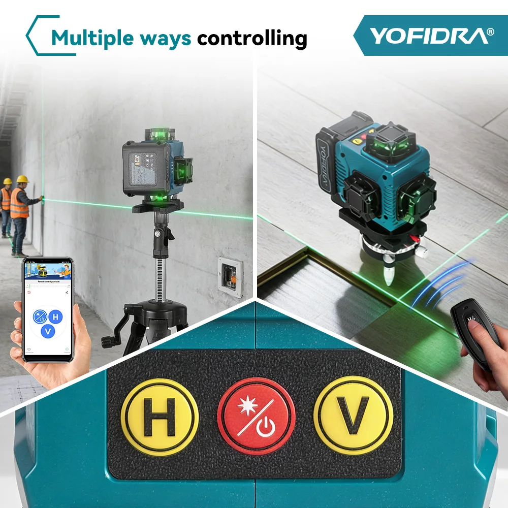 YOFIDRA 16-Linien 4D-Laser-Nivelliergerät, drehbar, wiederaufladbar, 360° automatische grüne Nivellierung, mit APP-Fernbedienung – Detail 7