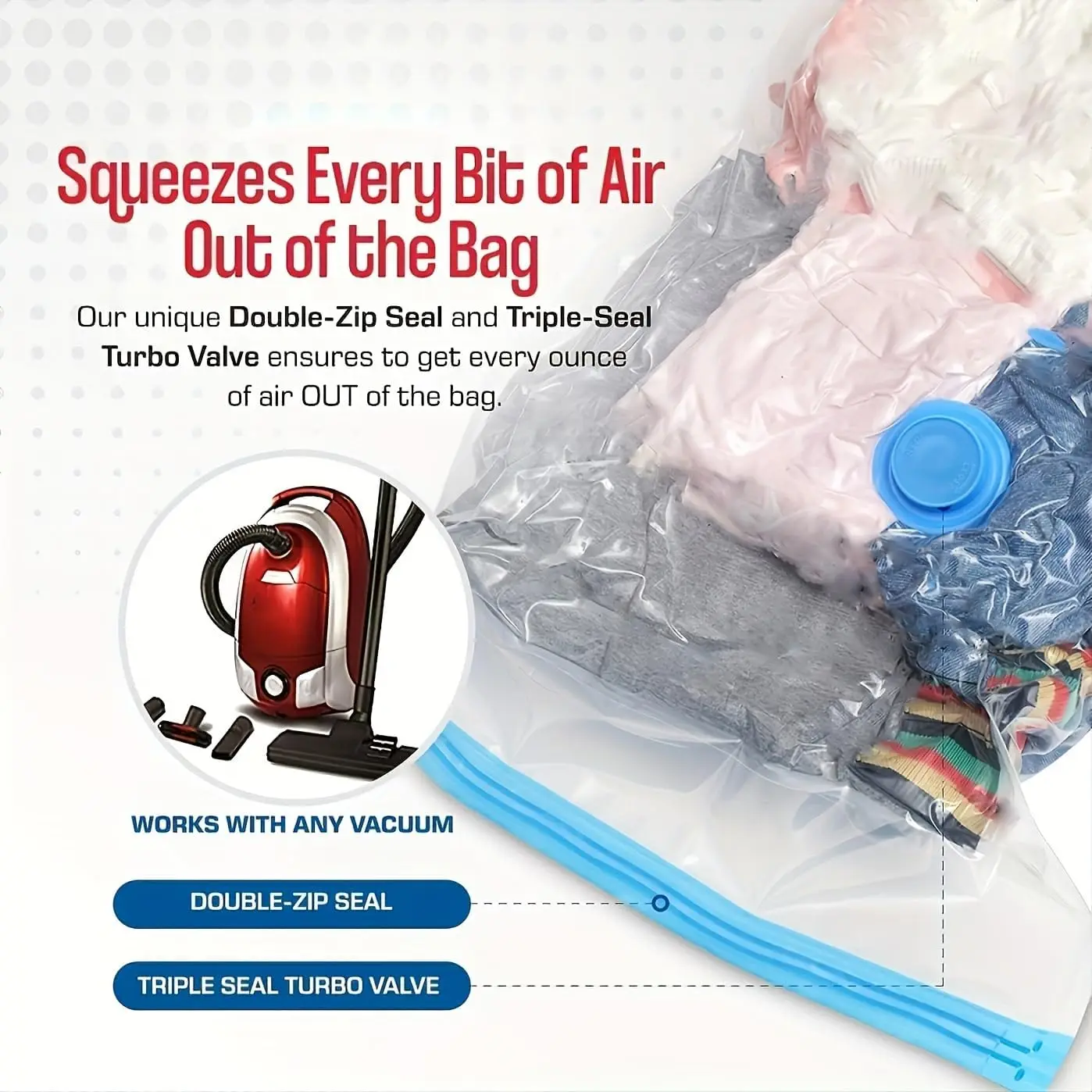 5er-Pack Vakuum-Aufbewahrungsbeutel, platzsparende Beutel, Kompression für Bettdecken und Decken, Versiegelung, Kleidung, Reiseverpackung, Organizer – Detail 1