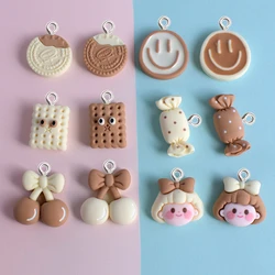 10Pcs Milk Tea Color Cherry Girl Resin Charms Kawaii Candy Biscuit Craft Decor Pendant DIY Keychain Bracelet Jewelry Accessories