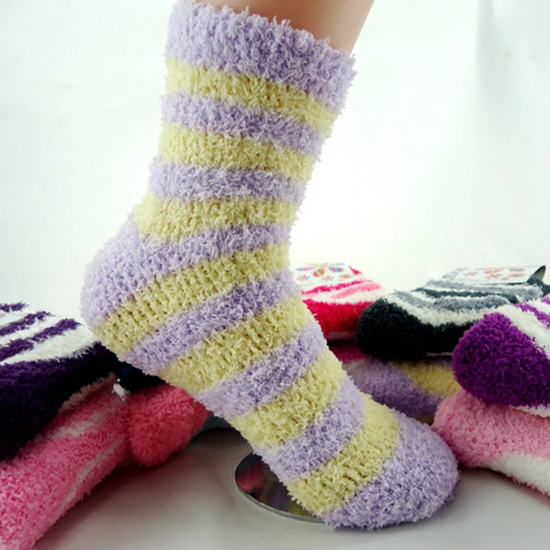 5pairs/Lot Winter To Keep Warm Coral Fleece Fashion Able Sweet Candy Colors Baby Socks Boy /girls Socks