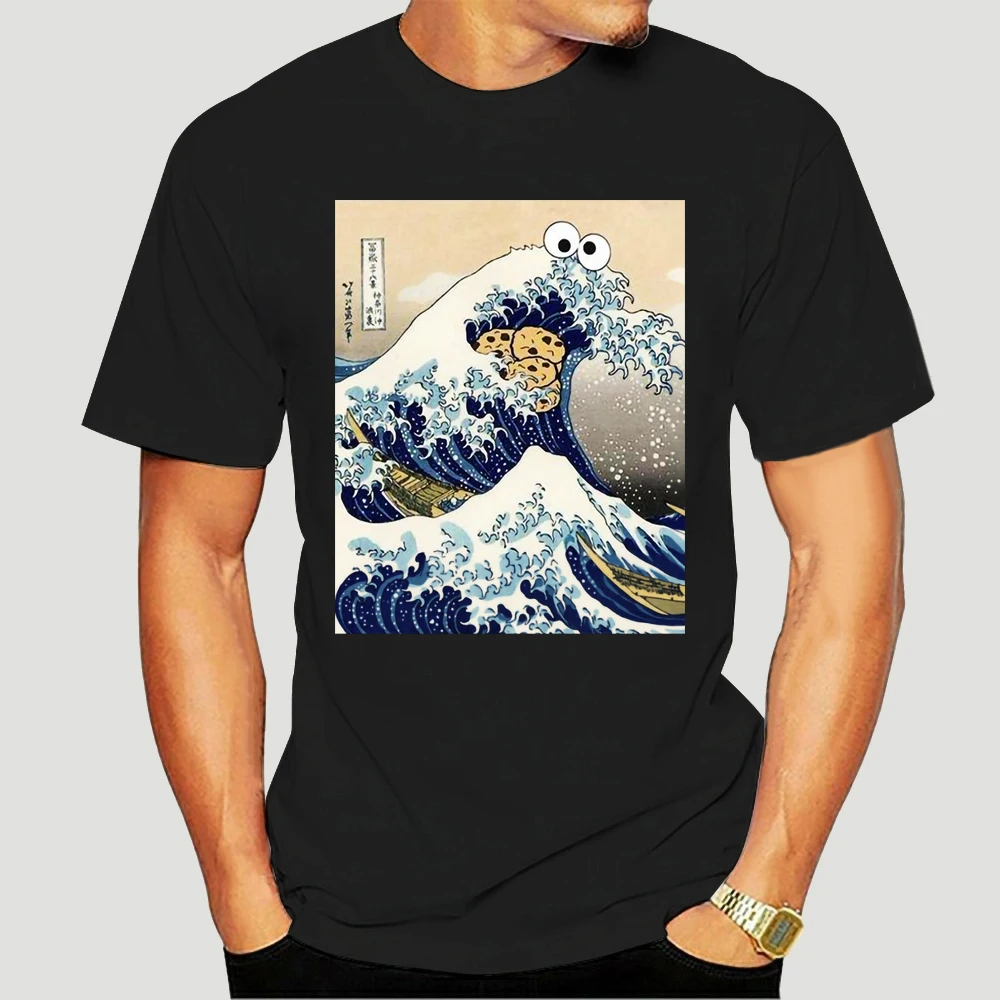 

Cookie Monster T Shirt Funny Japanese Cookie Great Wave Off Kanagawa T-Shirt Mens Printed Tee Shirt Short Sleeve Tshirt 3770X