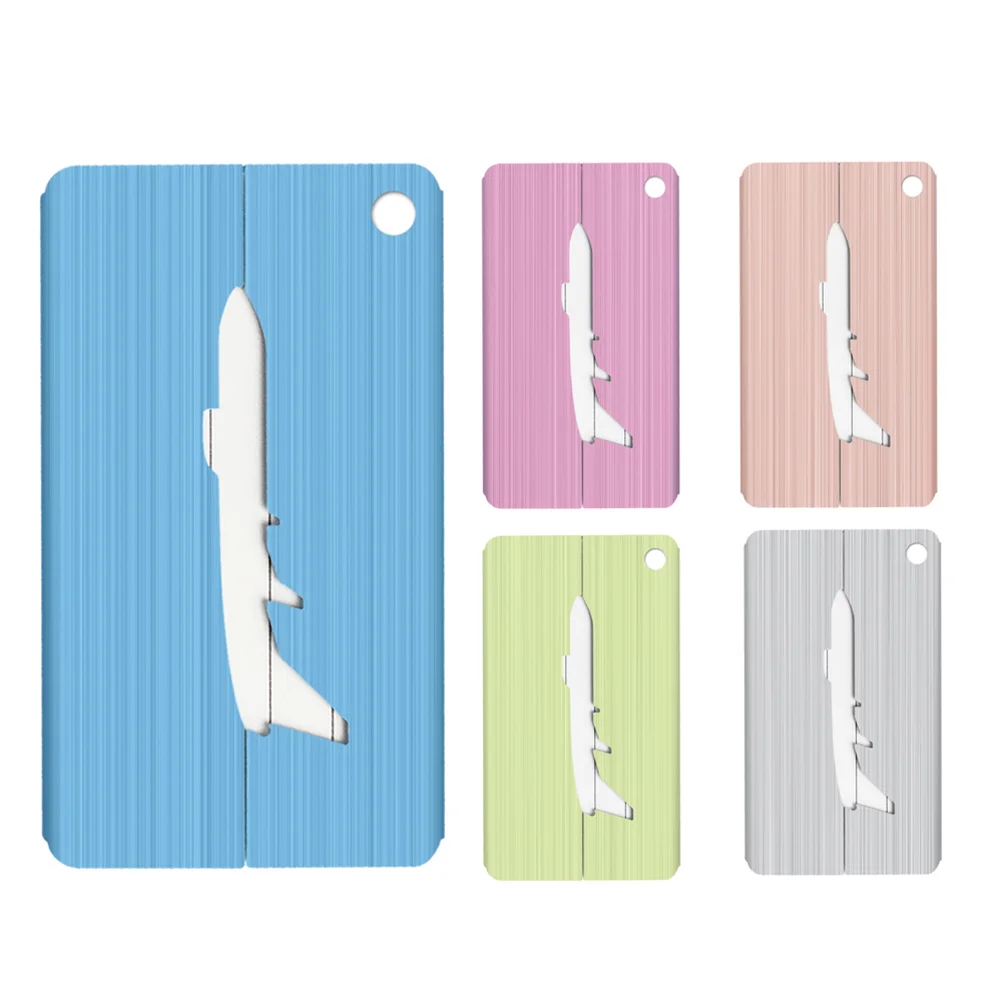 

5PCS Fashion Airplane Pattern Luggage Check Tag Aluminum Travel Luggage Baggage Handbag Tag (Pink, Green, Silver, Grey and Blue)