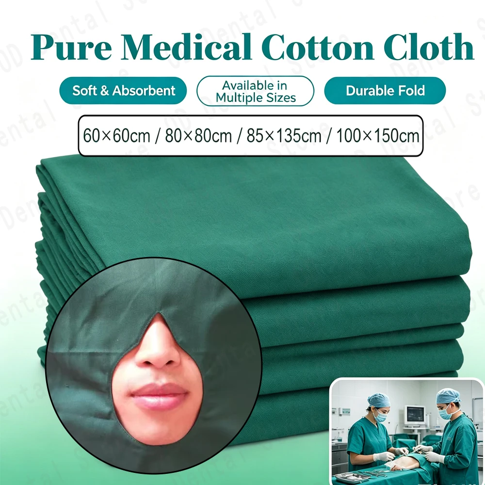 Dark Green Sterilizable Cotton Towels for Dental Oral Surgery Reusable Square Gauze with Hole
