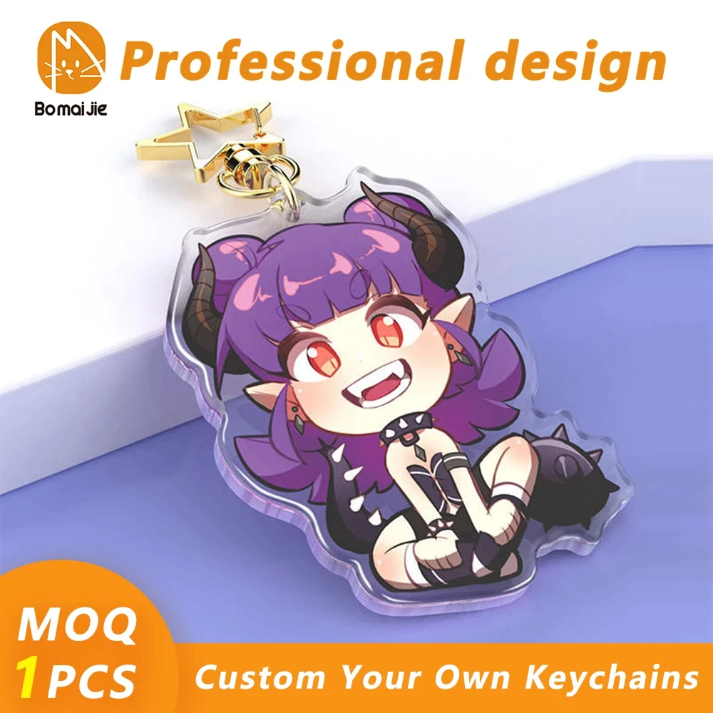 Custom Logo Acrylic Keychain Cartoon Pendant Photo Flash Transparent Charm Printing Personality Holographic Anime Key Chains