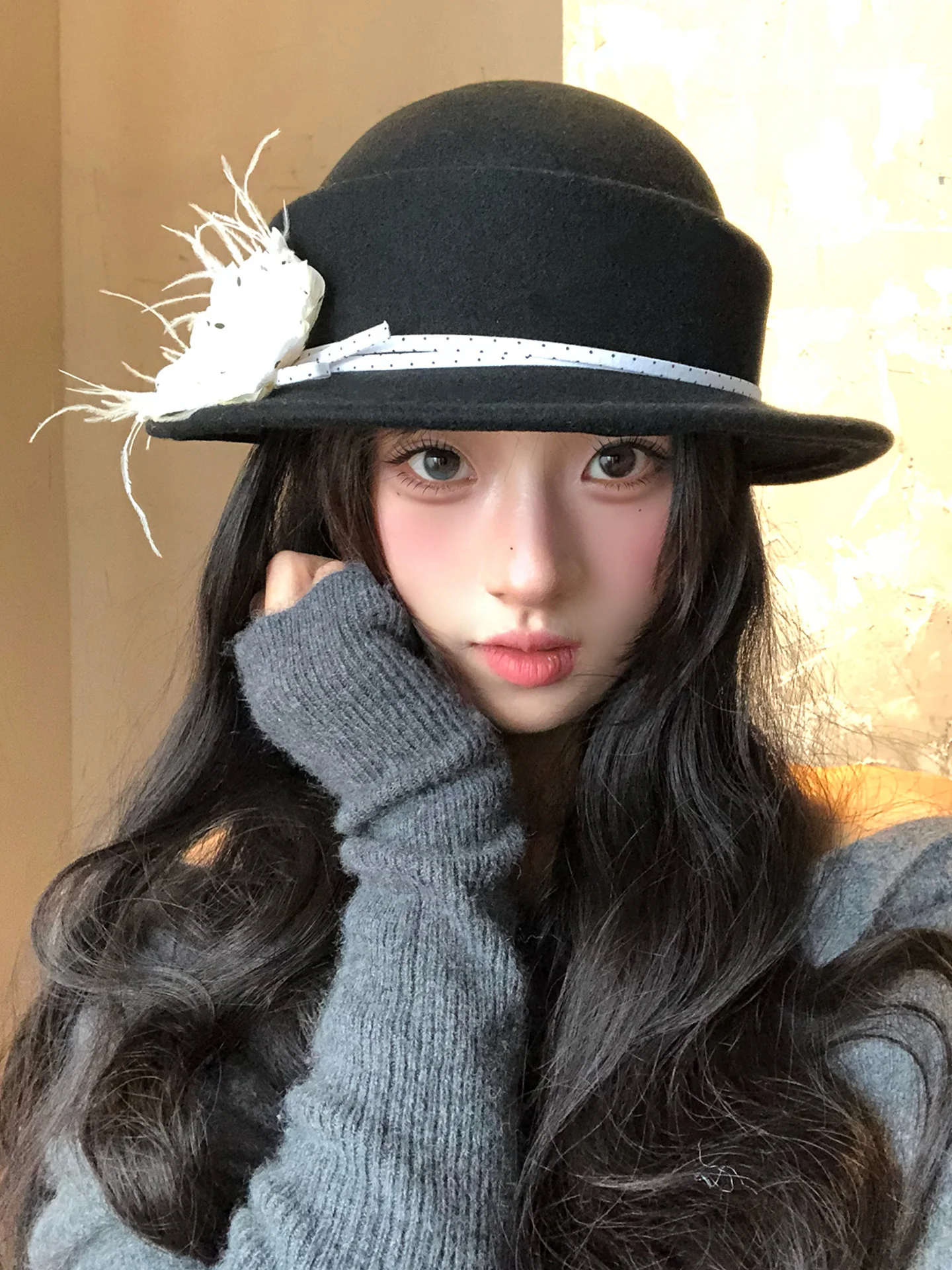 Retro Polka Dot Tweed Fisherman Hat Women's Autumn Winter Tea Rose Fashion Versatile Wide Brim Cap Foldable round Top Hat