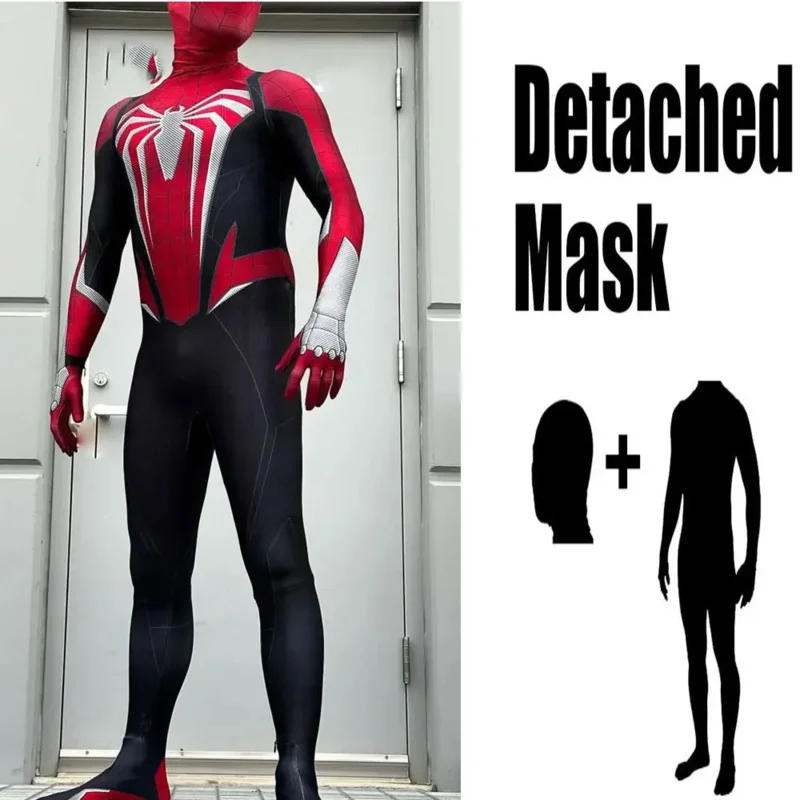 Ad1 halloween preto ps5 avançado homem-aranha super-herói cosplay traje completo bodysuit zentai segunda macacões 5 @ rd ~