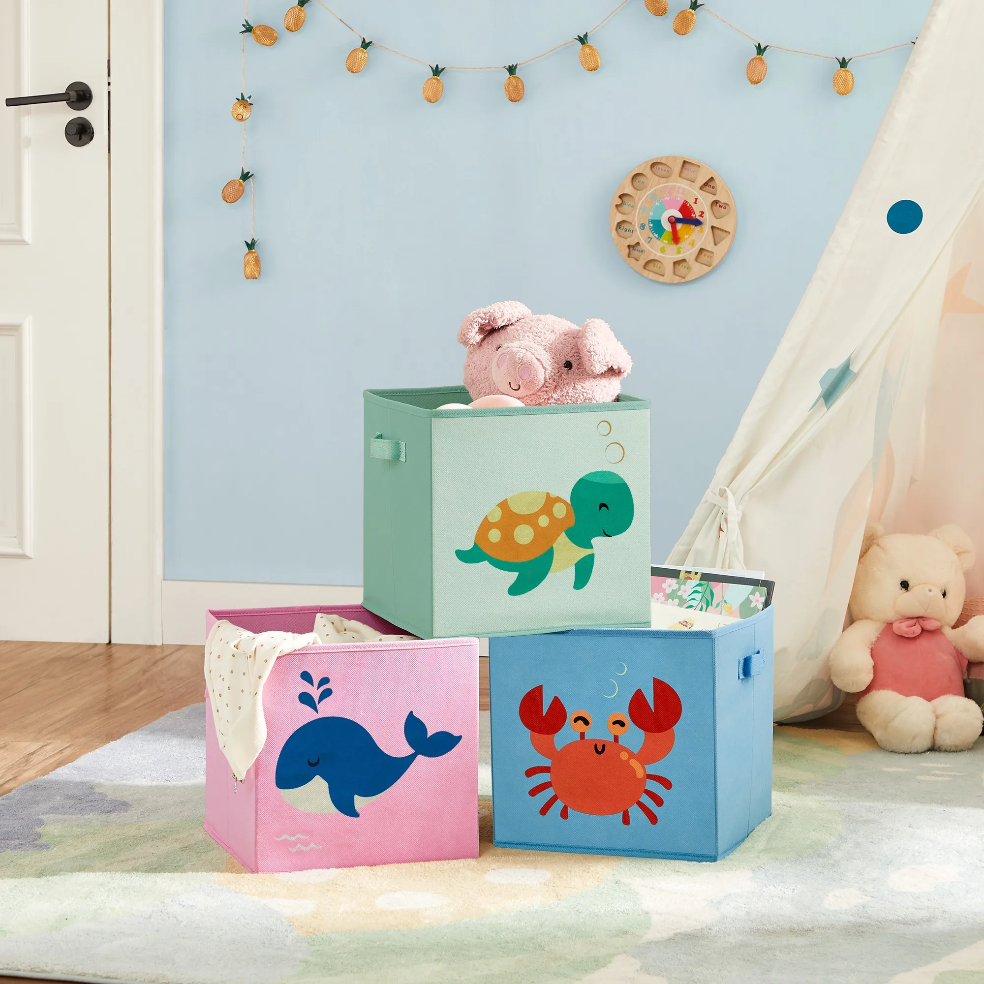 SONGMICS Children's Fabric Storage Box Set: 3-Pack Toy Organizer. Foldable with Handles. For Children's Room. 30x30x30 cm.