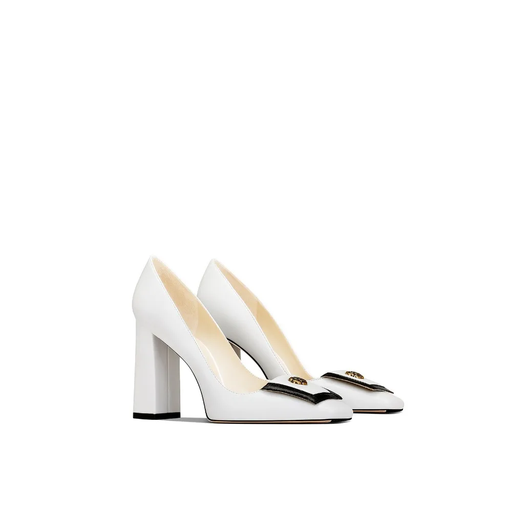 

White Square Toe Chunky Heels Women 2026 Spring New French Elegant Commute Comfortable