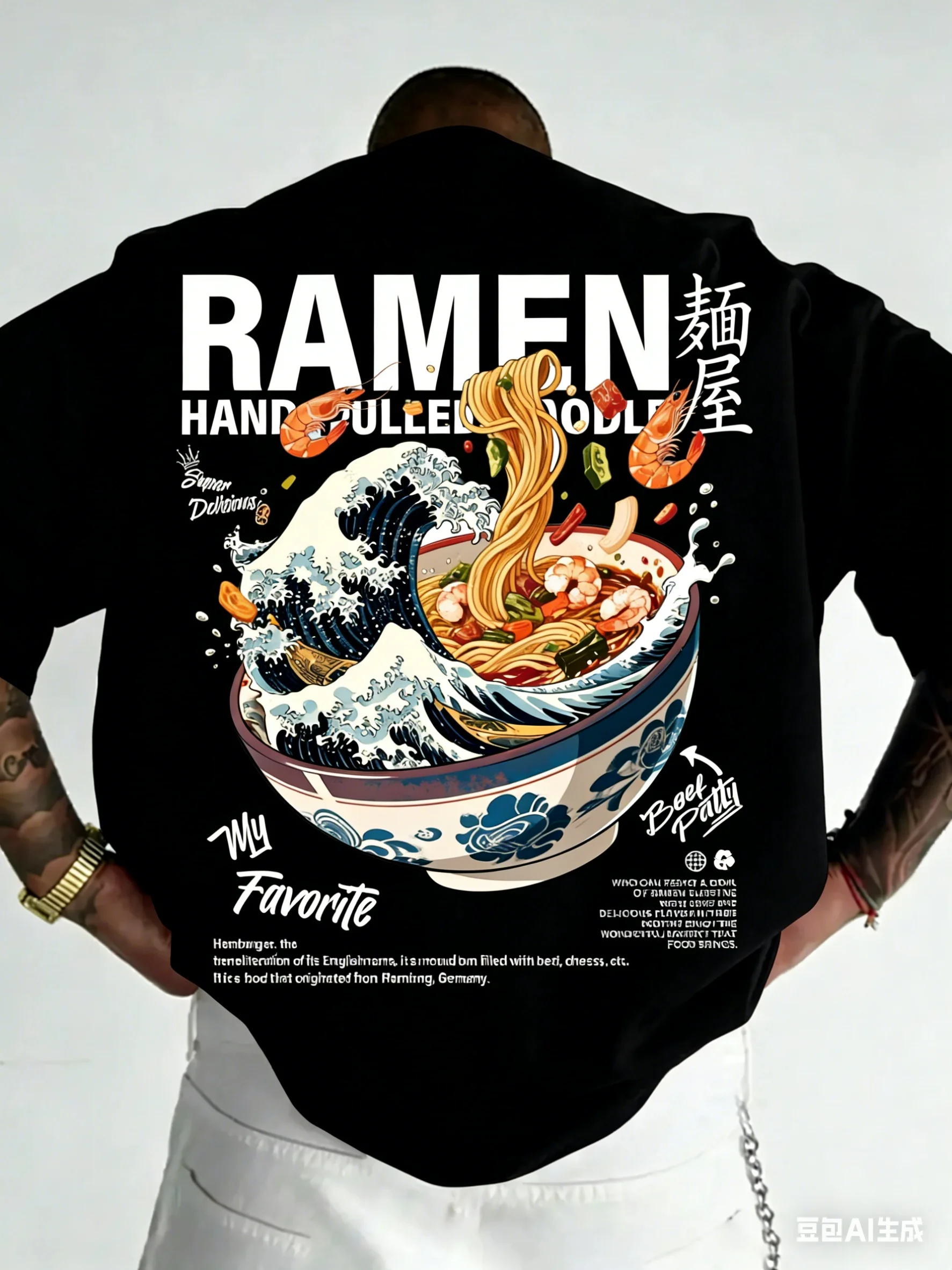 Men Summer T Shirt Japanese Ramen Wave Print Tee Casual Short Sleeve Crew Neck Top  Trendy Comfortable Breathable Top