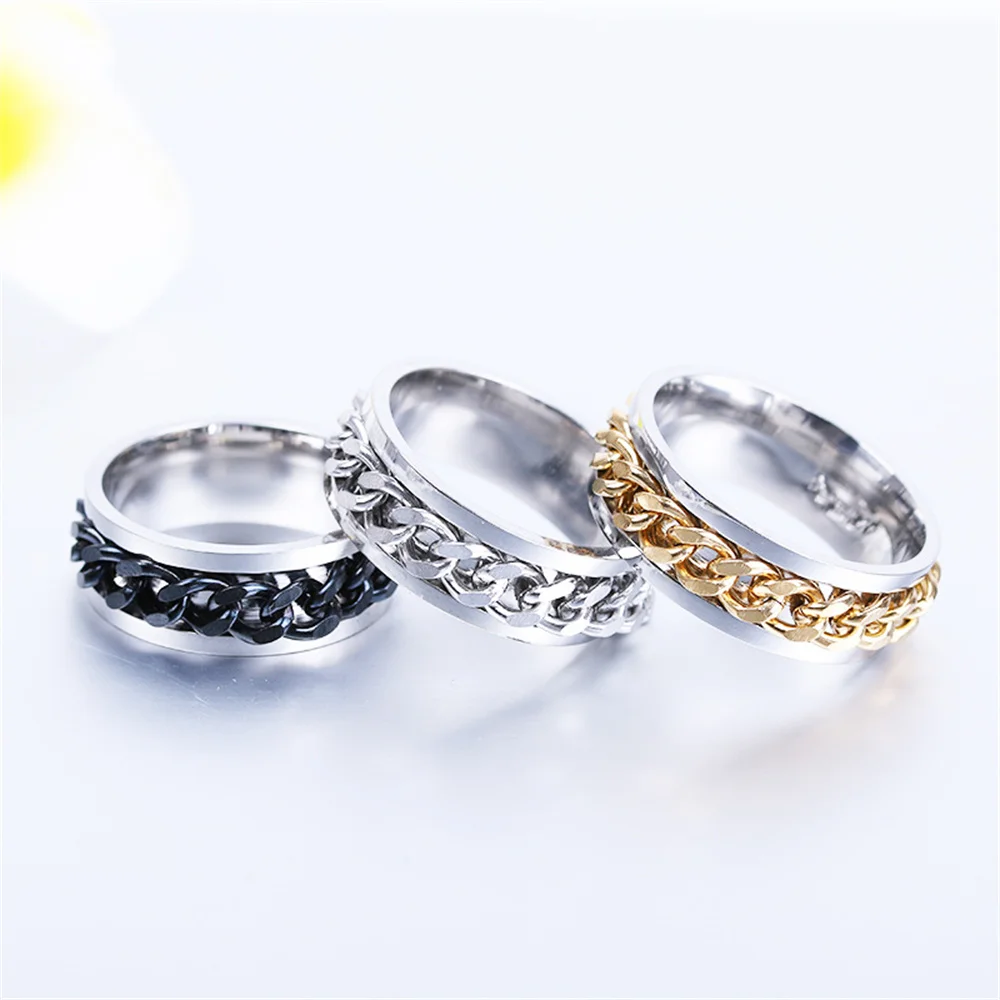 New Cool Rotatable Stainless Steel Ring Men Women High Quality Spinner Chain Classical Punk Rock Rome Digital Jewelry Party Gift