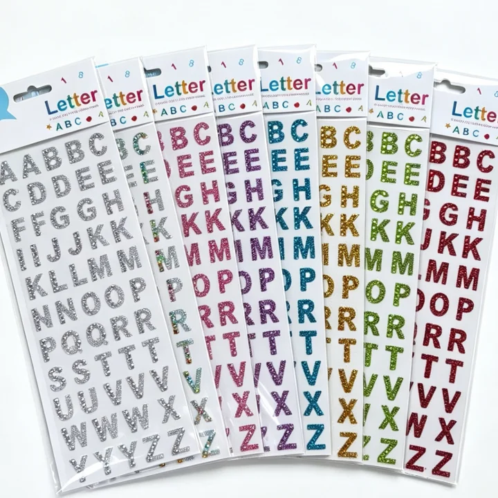 8 Pieces of English Glitter Rhinestone Stickers, Shiny Colorful Letter Acrylic Stickers, Self-Adhesive, for DIY Crafts and Decorations