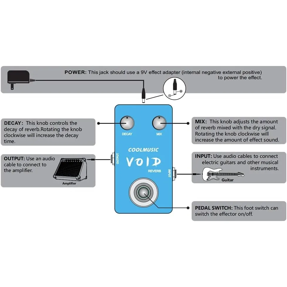 Coolmusic C-RV01 Galm Gitaar Effect Pedaal Aluminium Behuizing