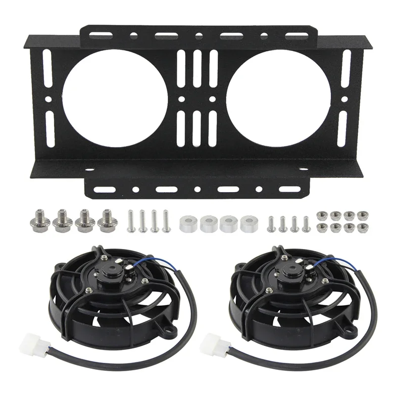 

With Bis- 2×5.5" Electric Fan Universal Medium Dual Pass Bar&Plate Oil Cooler fan cover Aluminum Kit Black