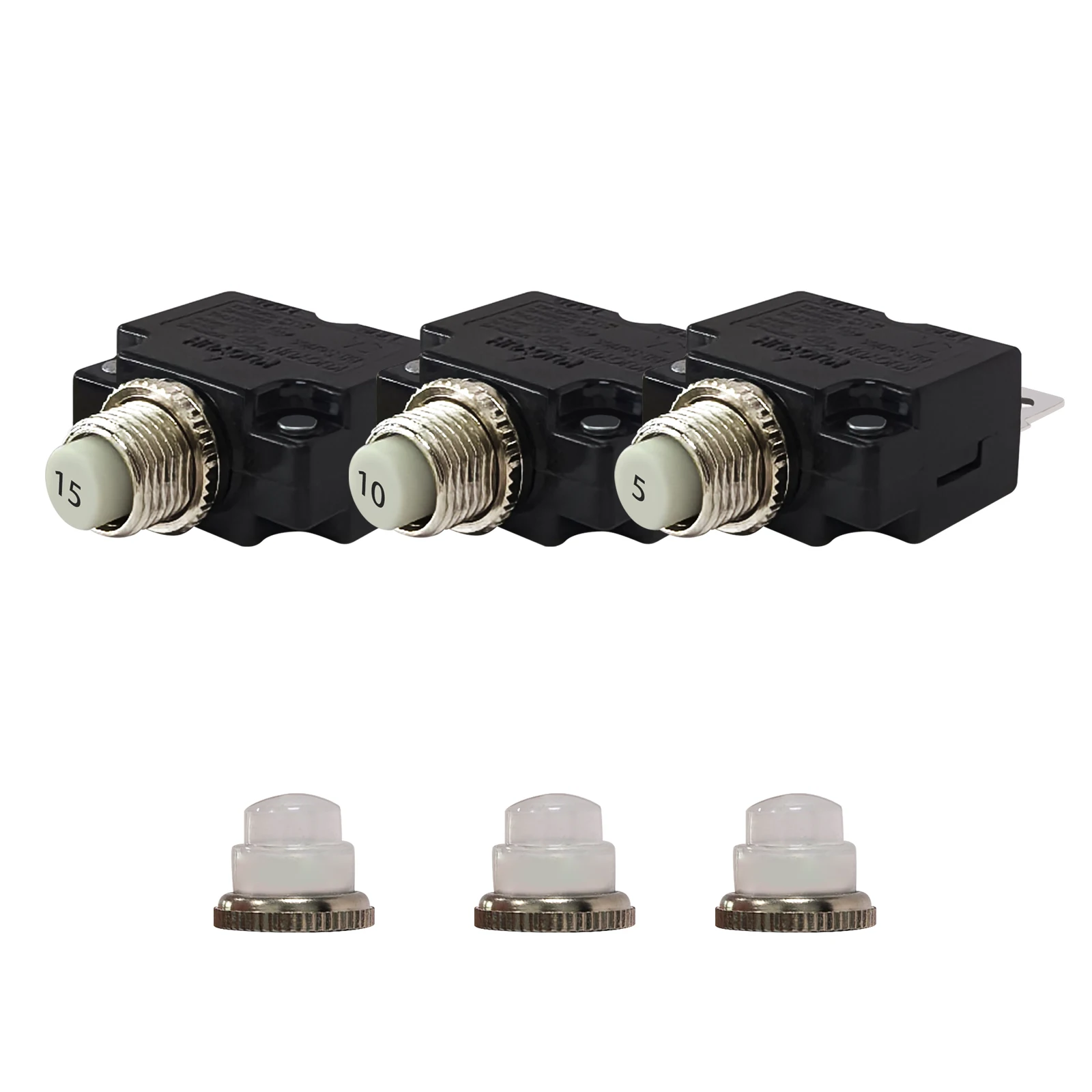 

Reset Fuse | 5A/10A/15A Manual Reset Switch | Circuit Breaker for 12V 24V 32V DC & 110V 220V 250V AC System Overload Protection