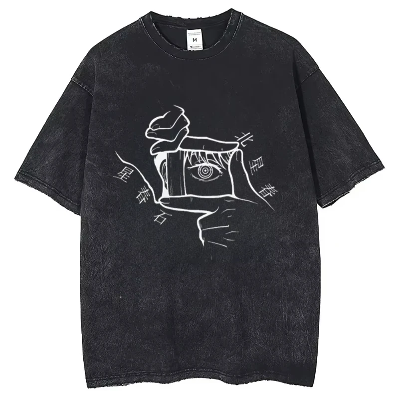 حار أنيمي بالمنشار رجل ملابس علوية من القطن الجرافيك غسلها تي شيرت الرجال مانغا بلايز خمر تي شيرت Harajuku #2