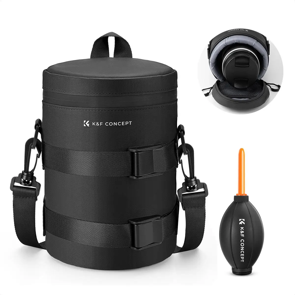 K&F Concept Camera Lens Bag Lens Pouch Case Waterproof Zipper Shockproof All-round Camera Lens Case for DSLR Lens