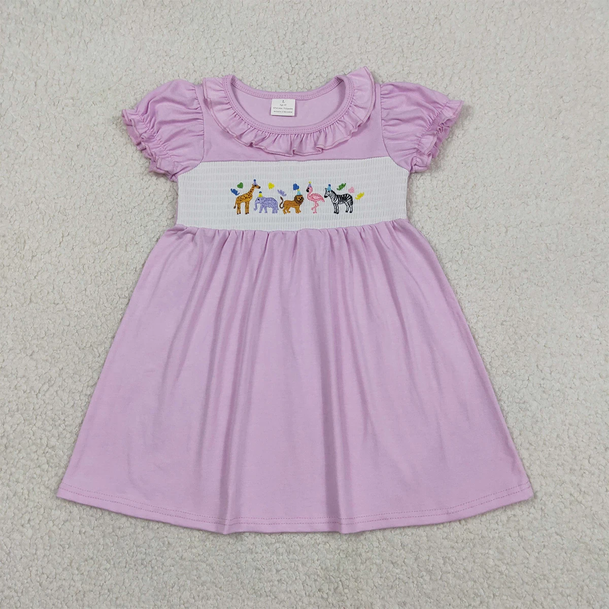 Toddler Summer Comfy Baby Girl Princess Dress Flutter Sleeve Smocked Animals Knee Length Children Clothing Clothes Wholesale