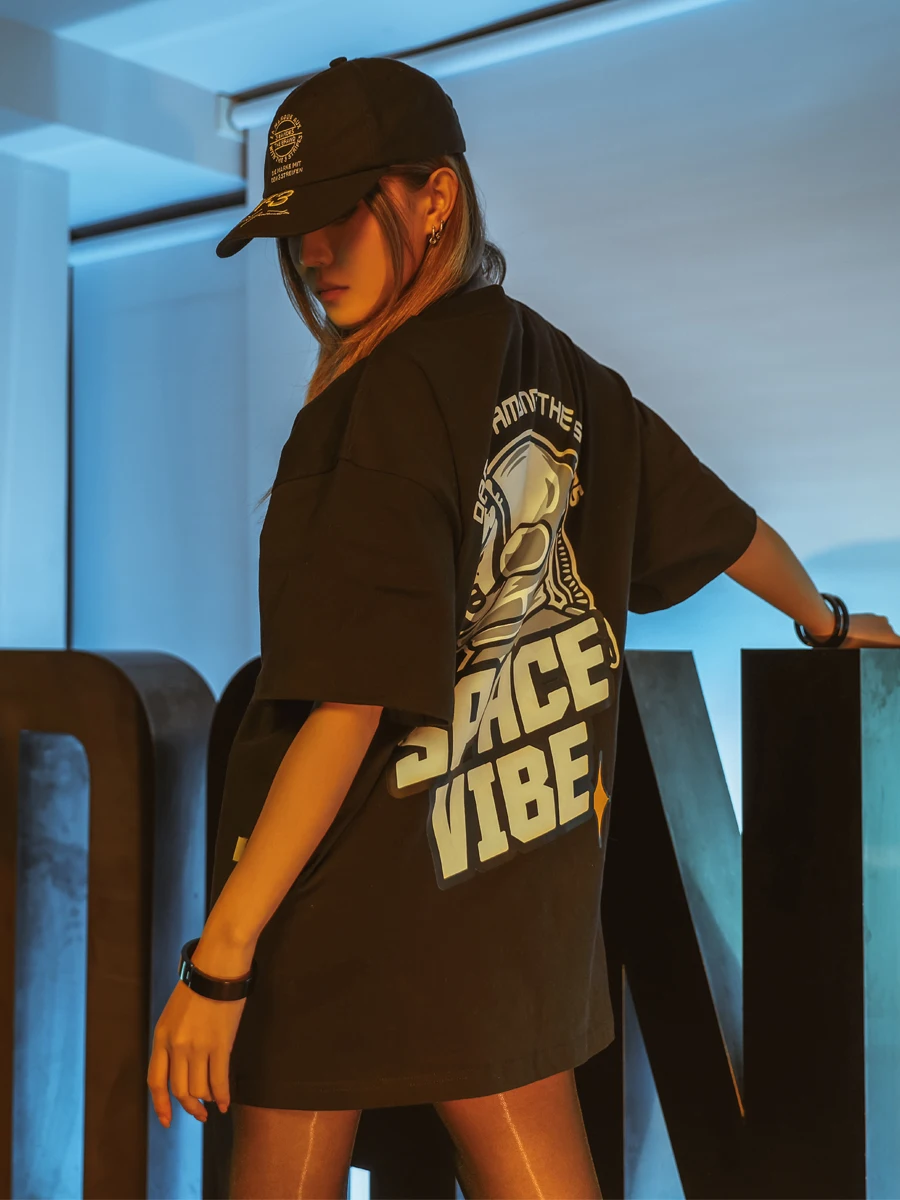 

Original Bouncing Ace Spacevibe Loose ort Sve Women's T-irt Street Sle Cotton Polyester Blend Spring Faion