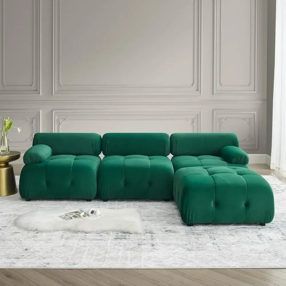 ספה בצורת L עם ספה מודולרית אוטומנית הפוכה, ספה ענן מעוצבת עם כפתורים לשילוב בעצמך