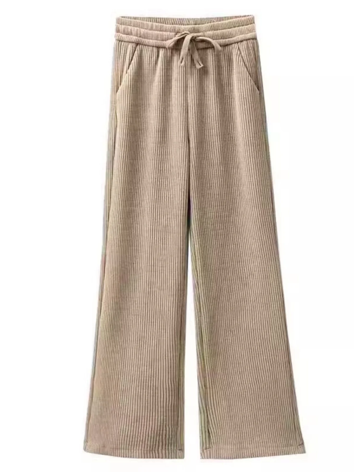 세이 브라운 Fce 안감 있는 하이웨이스트 스트레이트 레그 와이드 레그 팬츠 가을 겨울 테니드 루즈핏 편안한 유럽산 면