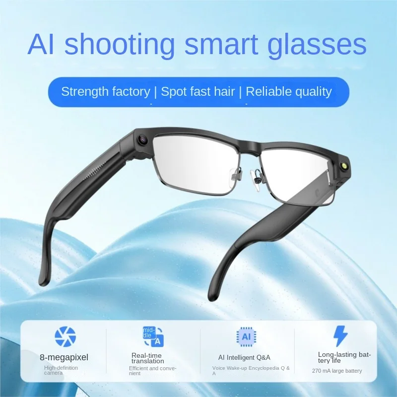 AI Smart Glasses 800W Camera Metal Half Frame Conference Recording Translation Bluetooth Call Long Battery Life New DropShipping