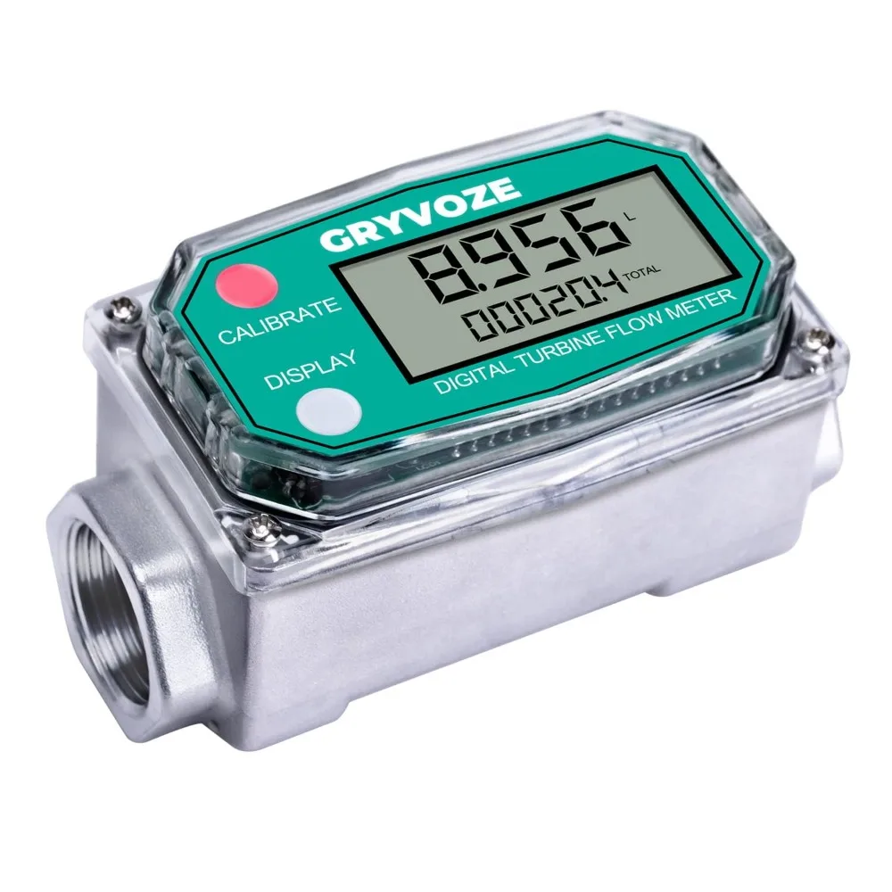 

34" Digital Turbine Flow Meter 0.8-132GPM Inline NPT Water Diesel Gas Kerosene Methanol Gallon Liter