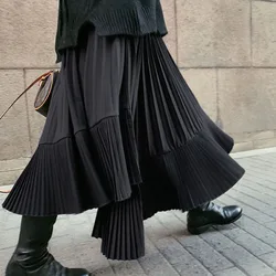 Fashion Irregular Black Skirts for Women High Waist Pleated Skirts Women Vintage Cargo Skirt Female Harajuku faldas para mujeres