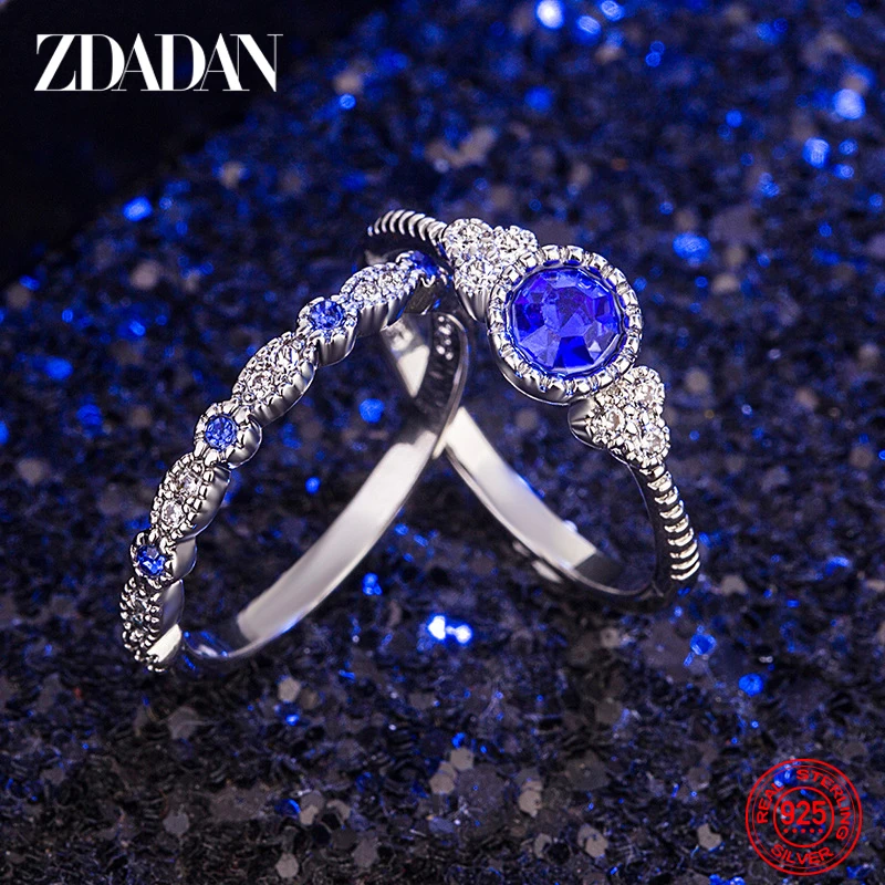 ZDADAN 925 Silver 2pcs Emerald Zircon Rings For Women Fashion Wedding Jewelry