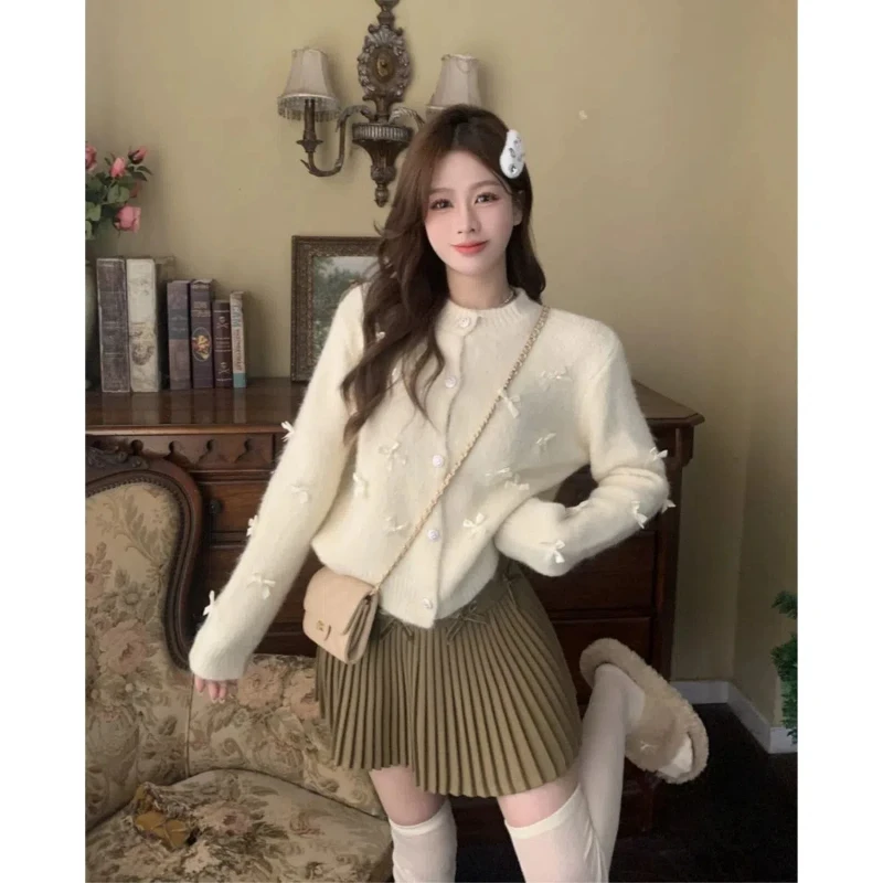 Heavy Industry Design High End Bow Small Fragrant Knitted Sweater Cardigan Autumn/Winter Simplicity Fashion Coat Women Clothing